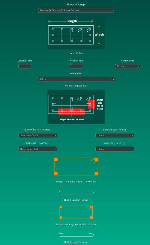 Cutting Length of Rectangular & Square Stirrups Report View