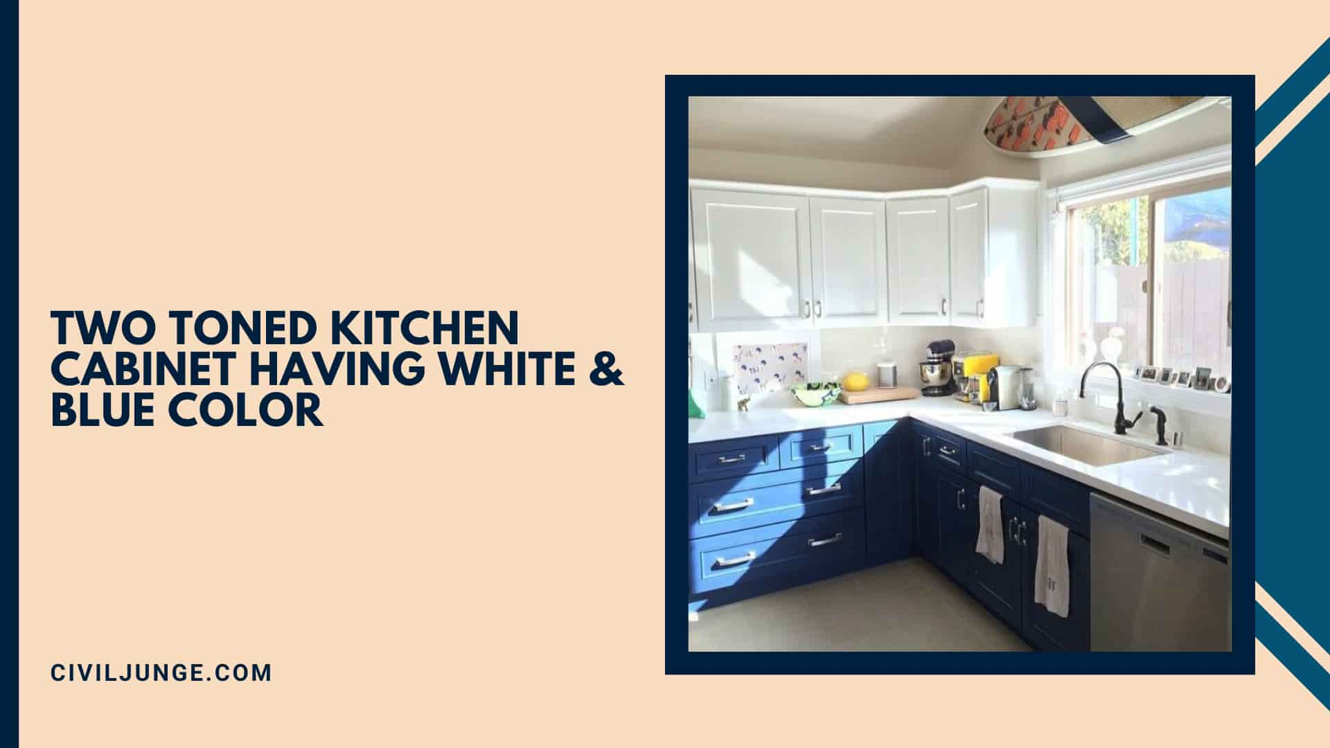 Two Toned Kitchen Cabinet Having White & Blue Color